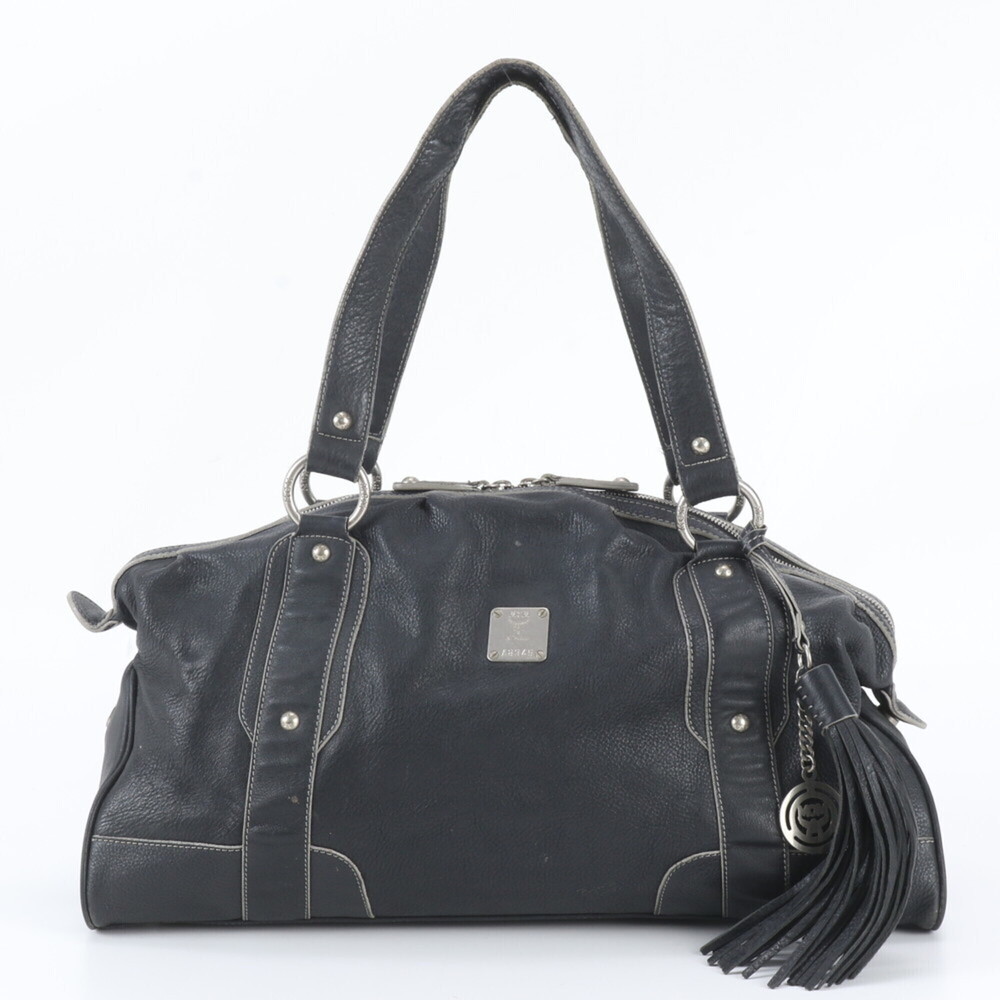 MCM A8346 Leather Tote Bag Shoulder Handbag Black Women's